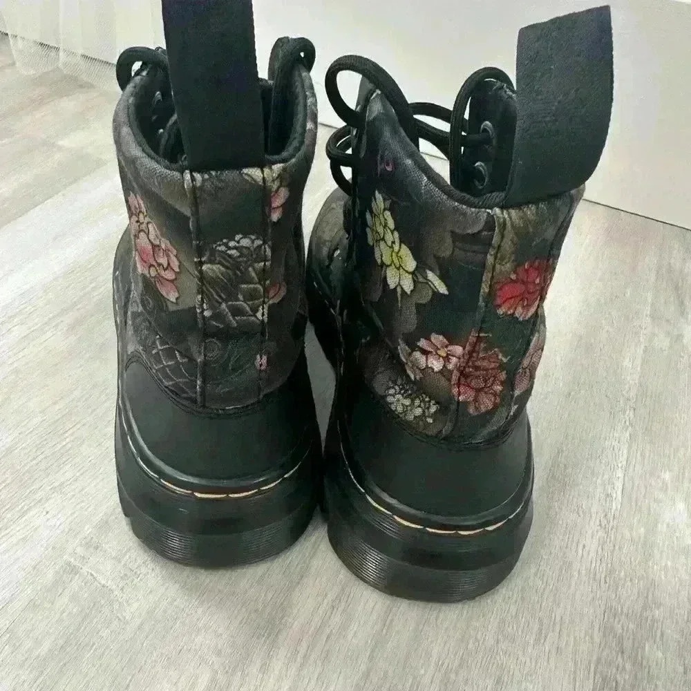 Dr Martens Boots Floral Print Black‎ Lace Up Combat Chunky Platform SZ 5 - Picture 6 of 11